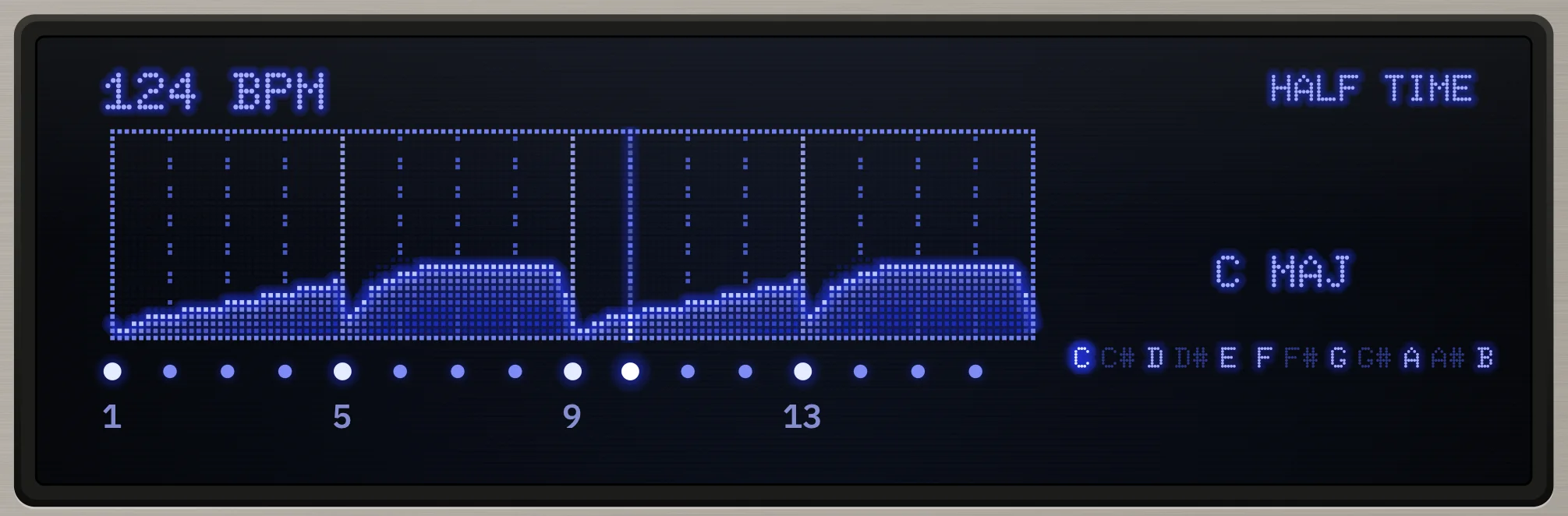 The display showing Half Time: two slow swells per bar.