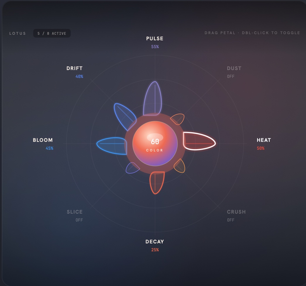 The Lotus bloom — eight petals around the COLOR core